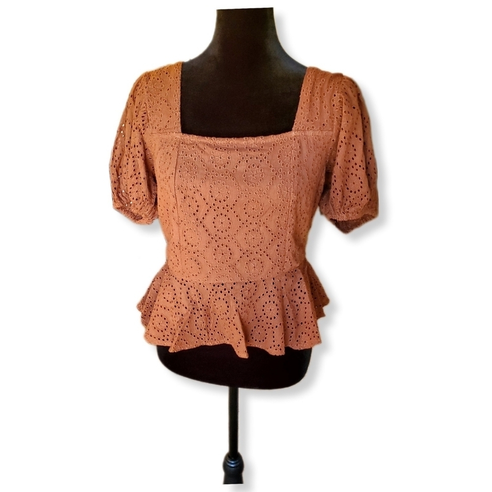 NWT Band of the Free Peplum Style Square Neck Puff Sleeves Top Sz S